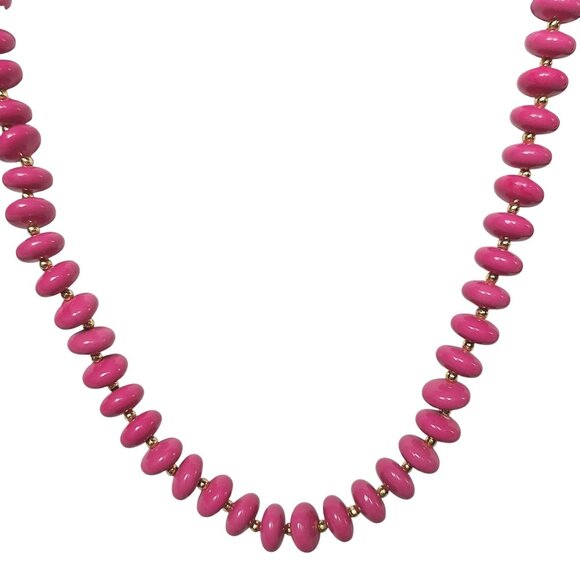 Vintage Pink Beaded Necklace Oval Glossy Beads Gold Spacers Retro Jewelry - Picture 1 of 4